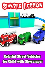 Colorful Street Vehicles for Child with Skyscraper