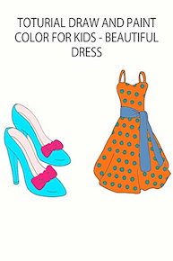 toturial draw and paint color for kids - beautiful dress