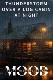 Thunderstorm Over a Log Cabin at Night